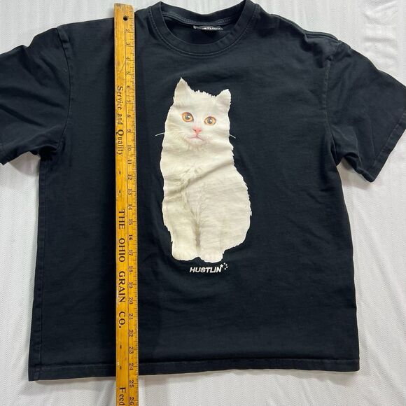 Hustlin Y2K Graphic Shirt Maine Coon Cat Size Small Black Retro Style Banger - Picture 5 of 8